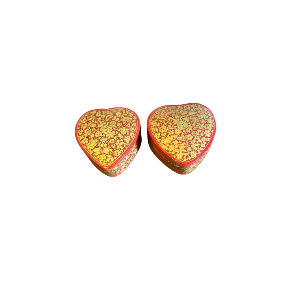 vintage Heart-Shaped Lacquer paper Boxes Set Of 2 With Floral trinket box